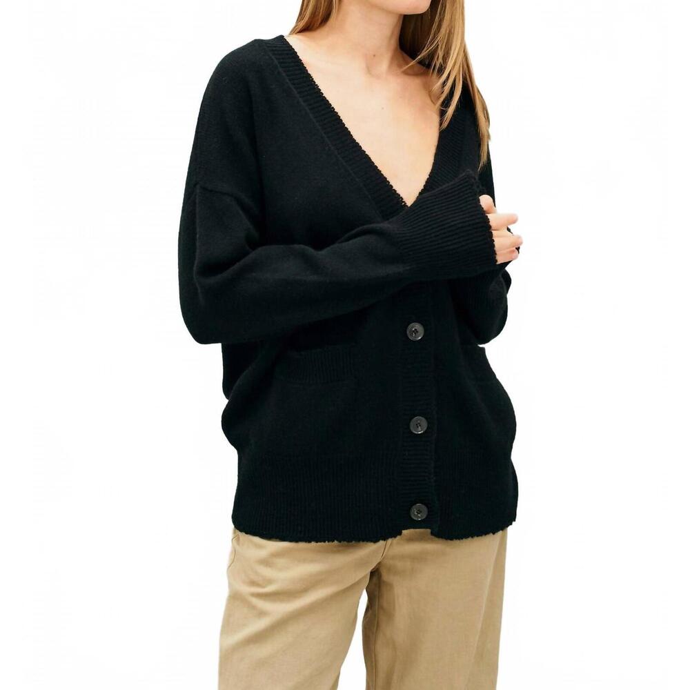 NEW JUMPER1234 boyfriend with buttons heavy cardigan in black